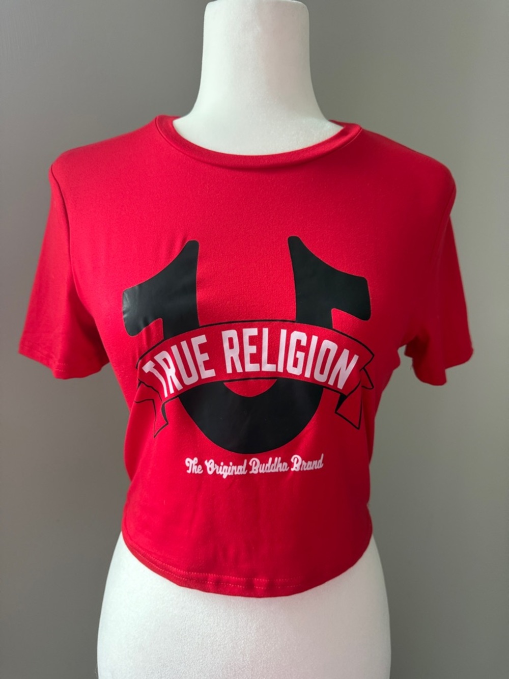 True Religion Y2K Graphic Crop Top Red Horseshoe Logo Baby Tee Women’s Medium
